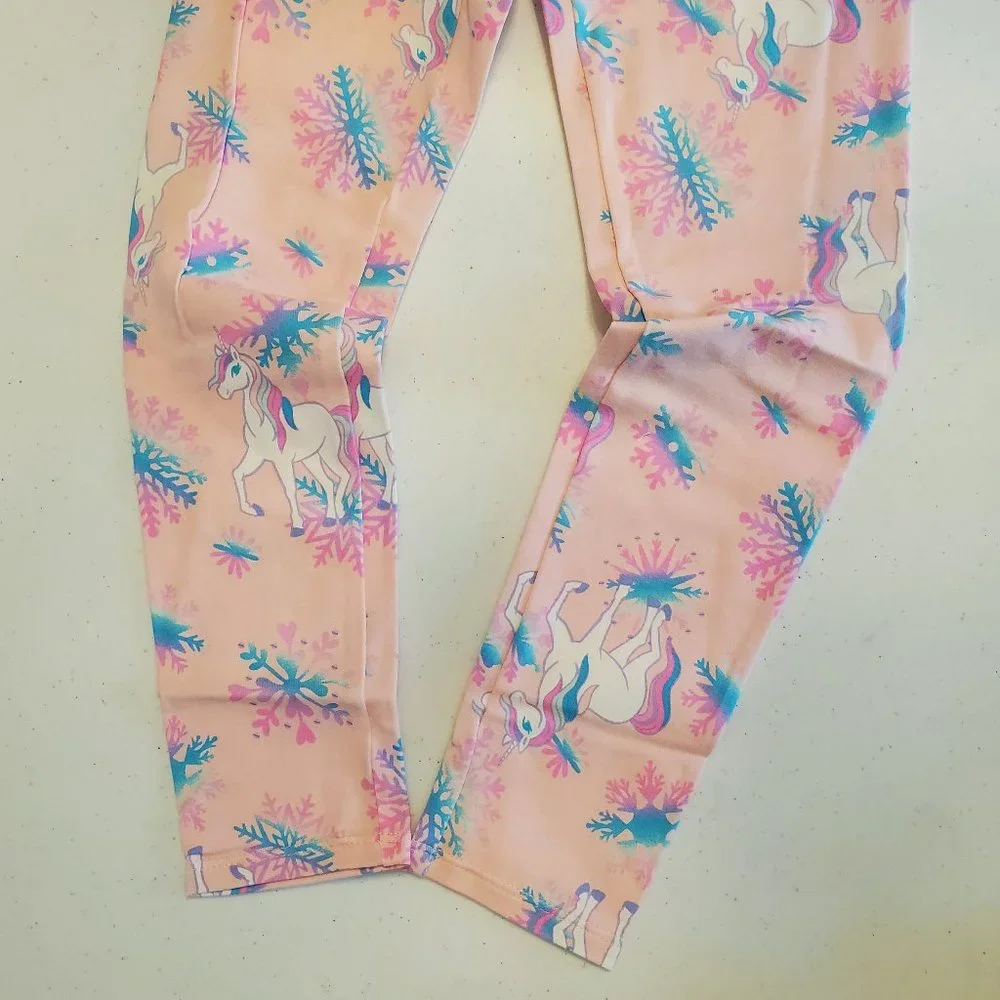 FabKIDS Girls Pink Unicorn Snowflake Leggings - Picture 3 of 8